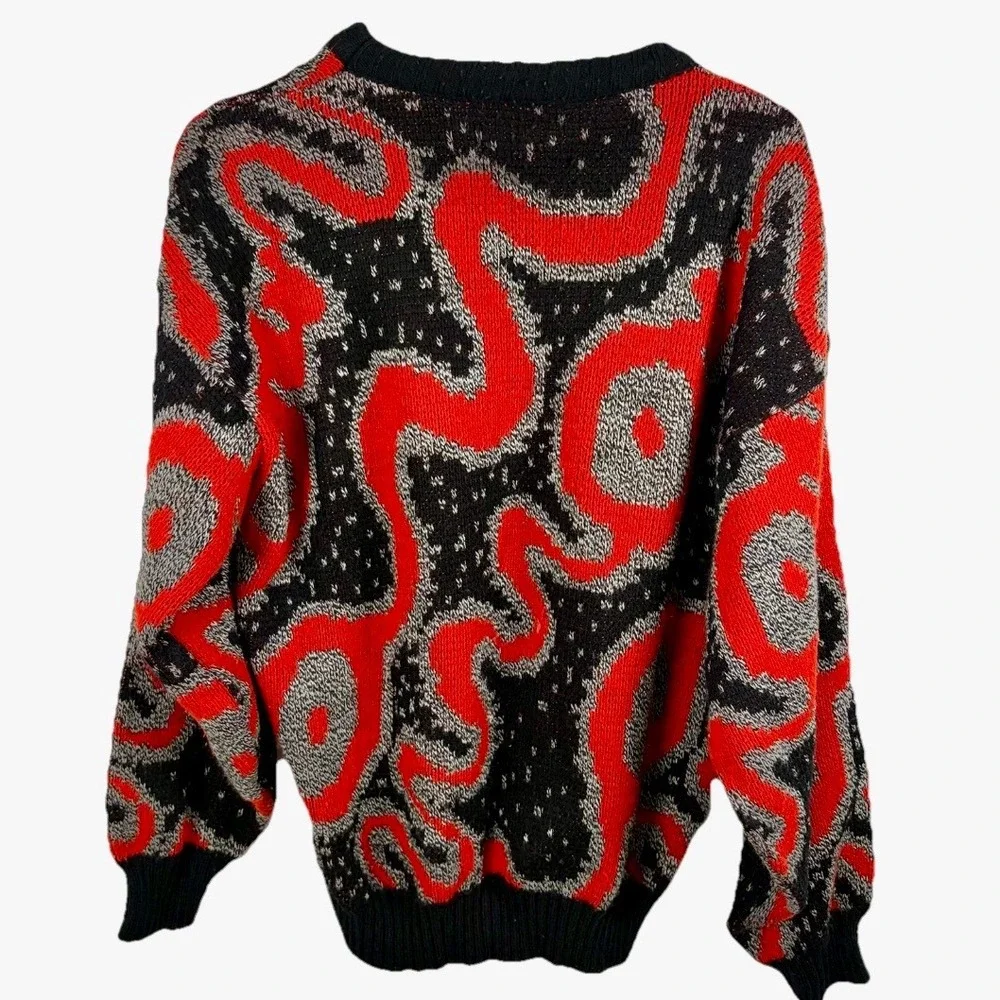 Vintage 80s 90s Sergio Valente Sweater Men L Abstract Knit USA Retro Streetwear
